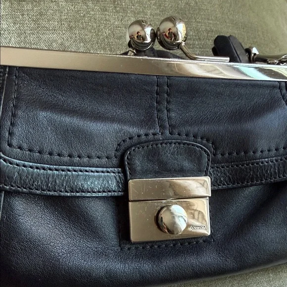 Coach Black Leather Clutch with Silver Accents - Picture 2 of 12